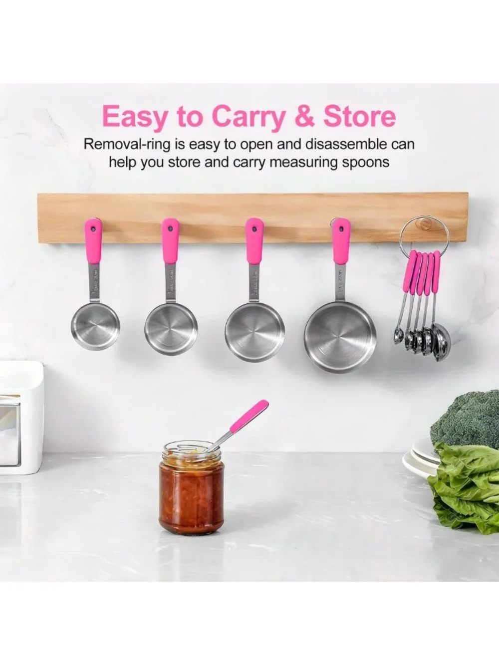 10-Piece Stainless Steel Measuring Cups & Spoons Set for Cooking & Baking - Pink